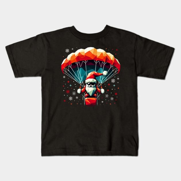 Christmas  Santa Paragliding Kids T-Shirt by fadinstitute